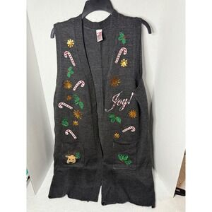 Holiday Time Dark Gray Christmas Embroidered Vest